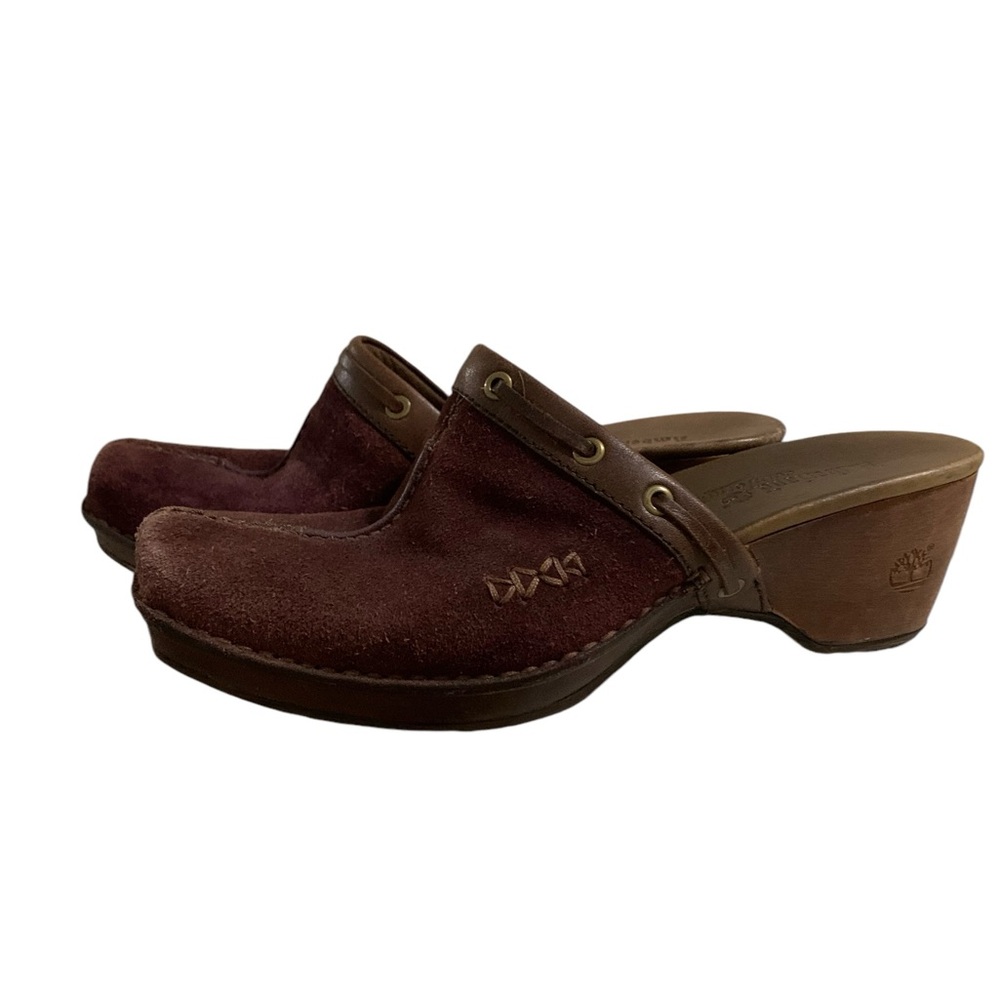 Timberland wooden mule clog plum suede sz 6